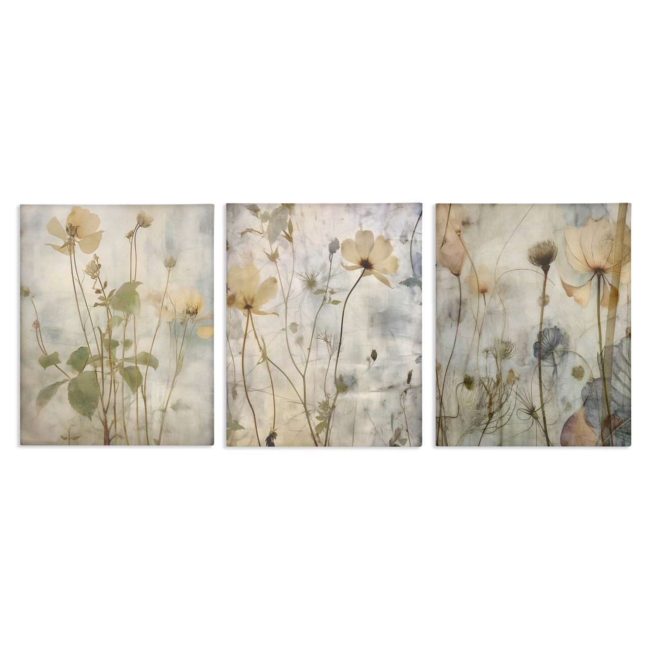 Stupell Industries Soft Blooming Botanicals 3pc Canvas Wall Art Set Design by Lettered and Lined